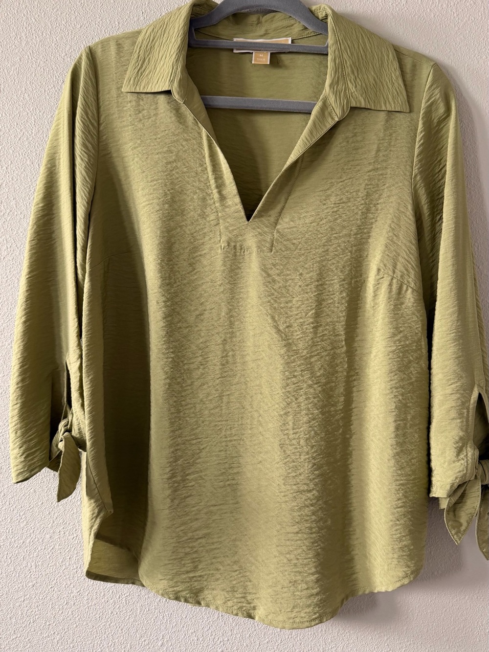 Michael Michael Kors Olive Green Collared Tie Sleeve Blouse Size M